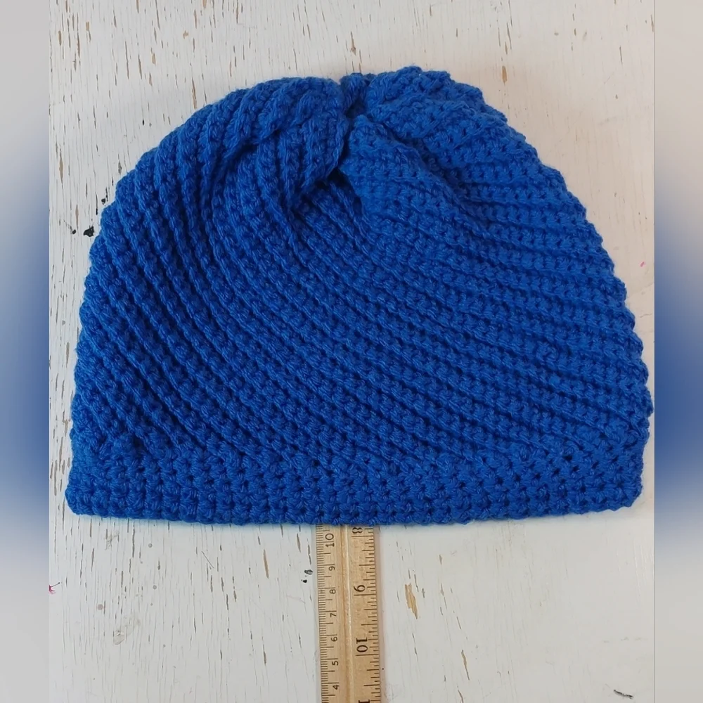 Pretty Cool Blue Adult Beanie Handmade Crochet Hat Winter Christmas Gift Warm - Picture 7 of 8